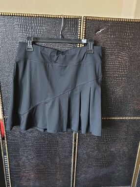 Women's Black Skater Skirt with Diagonal Pleat Detail